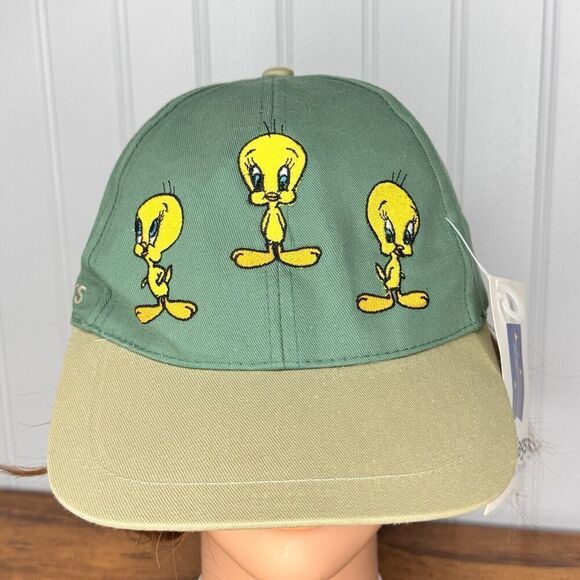 Six Flags 1997 Tweety Bird Vintage Hat Cap TM Warner Bros Looney Tunes 90’s Gree - Picture 1 of 12